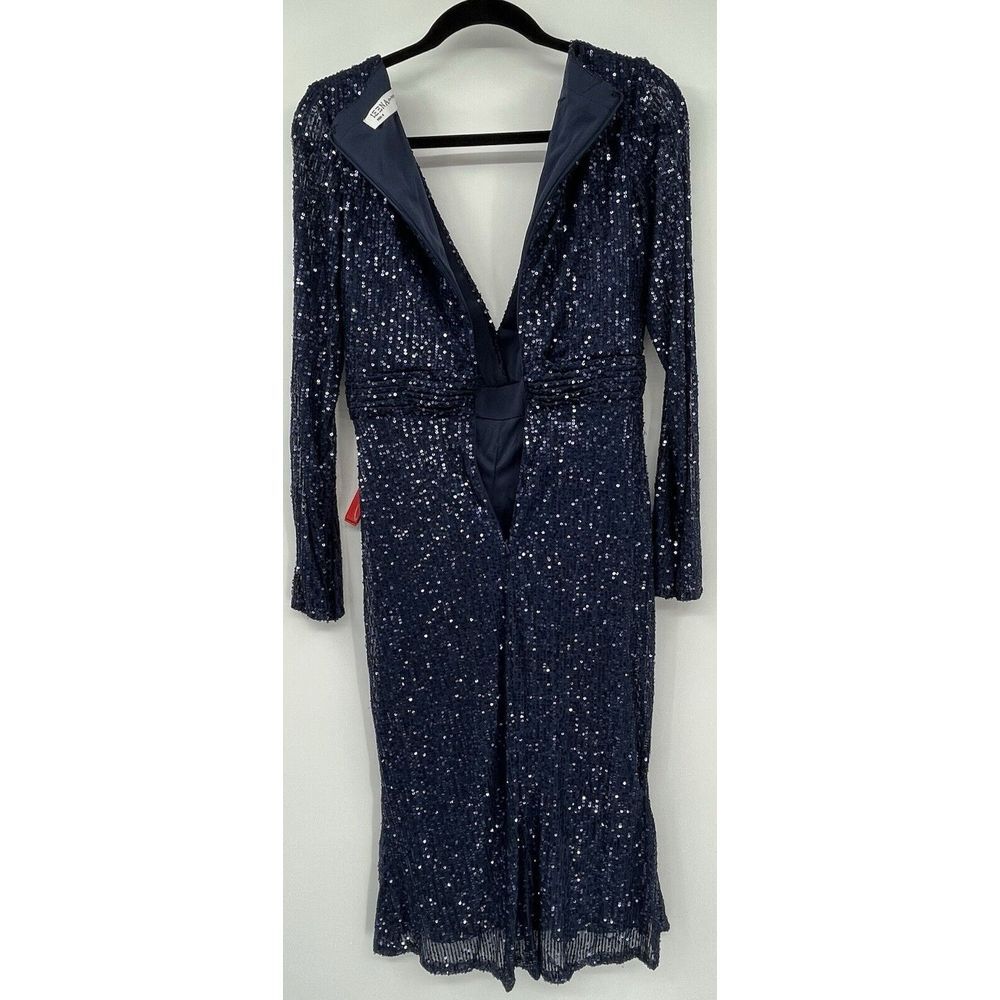 MAC DUGGAL 26555 SEQUINED LONG SLEEVE MIDNIGHT MIDI DRESS SZ 6 - Picture 4 of 6
